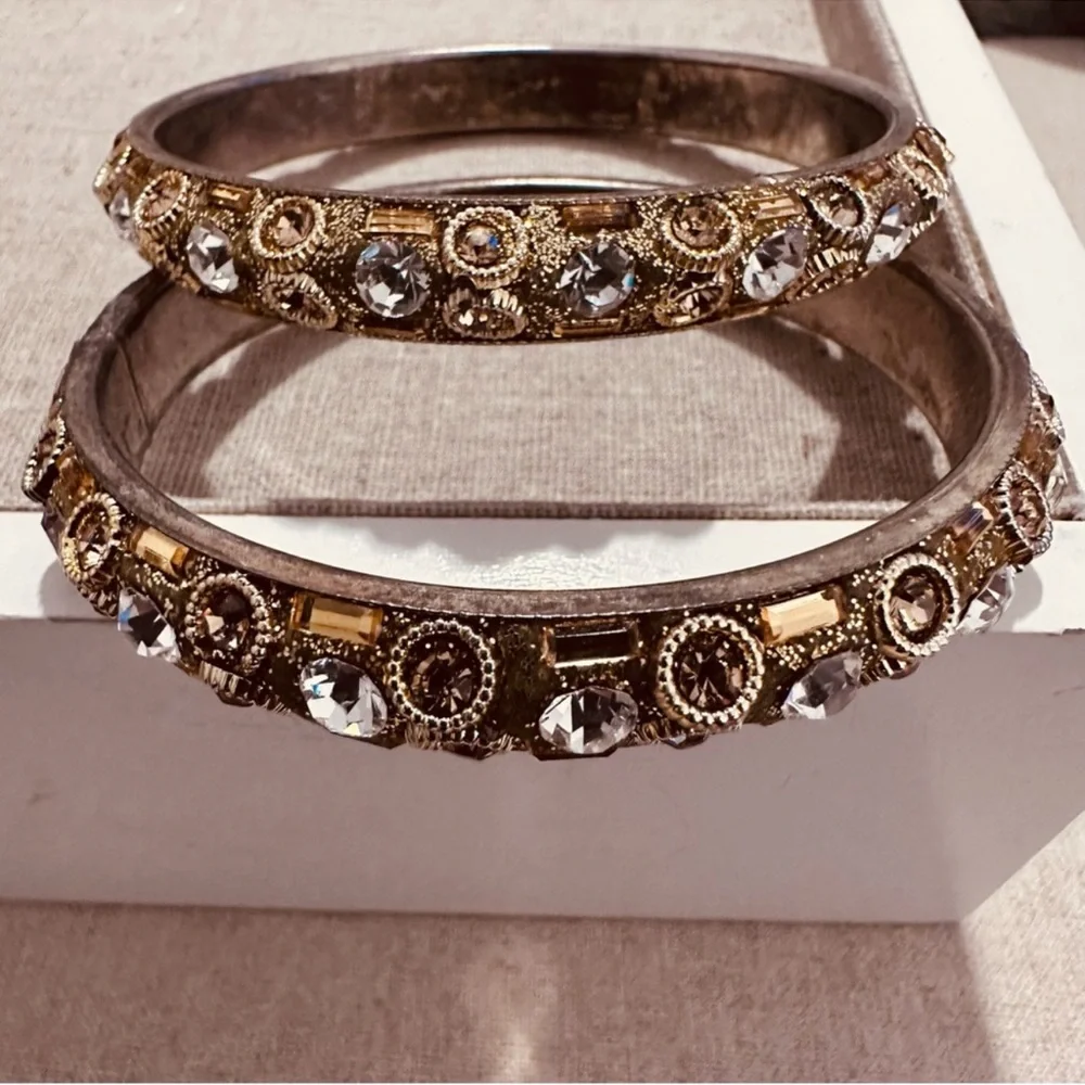 Chamak By Priya | Bracelet | Pair Narrow Crystal Bracelets in Gold